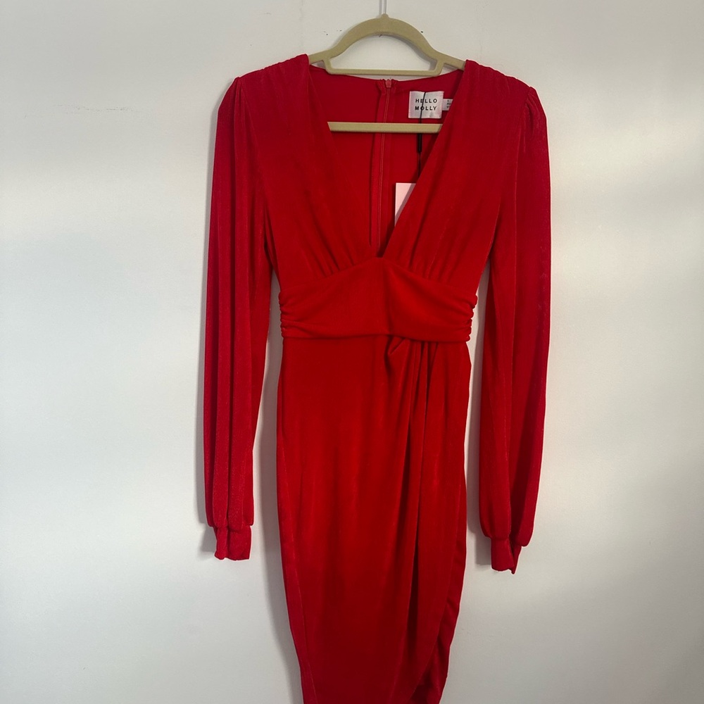 Hello Molly Vibrant Red Long Sleeve Dress